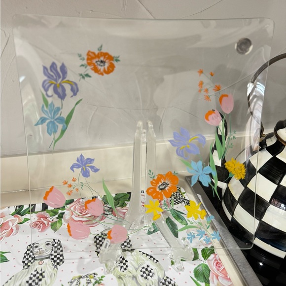 Vintage Dorothy Thorpe MCM Square Glass Tray Spring Flowers Floral Platter 12.5” - Picture 2 of 3